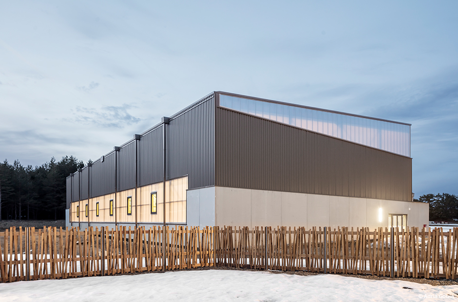 Solivage charpente métallique en poutres en I en bois gymnase pôle enfance Capcir Garrotxes Matemale